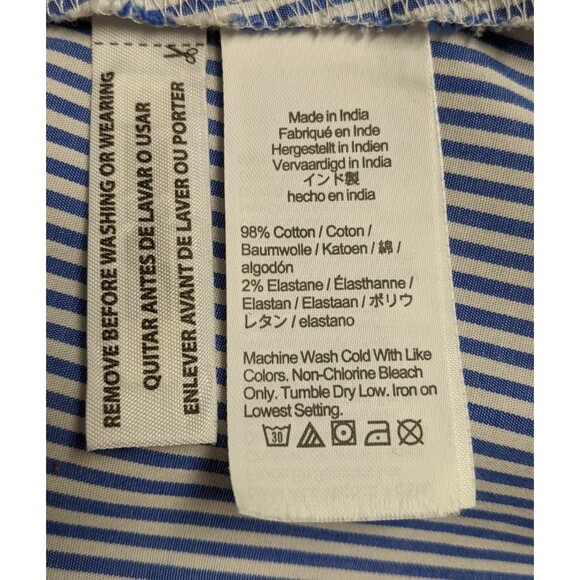 Women's J. Crew Factory Collared Mini Dress Blue Pin Striped Cotton SZ 10 - Picture 13 of 15